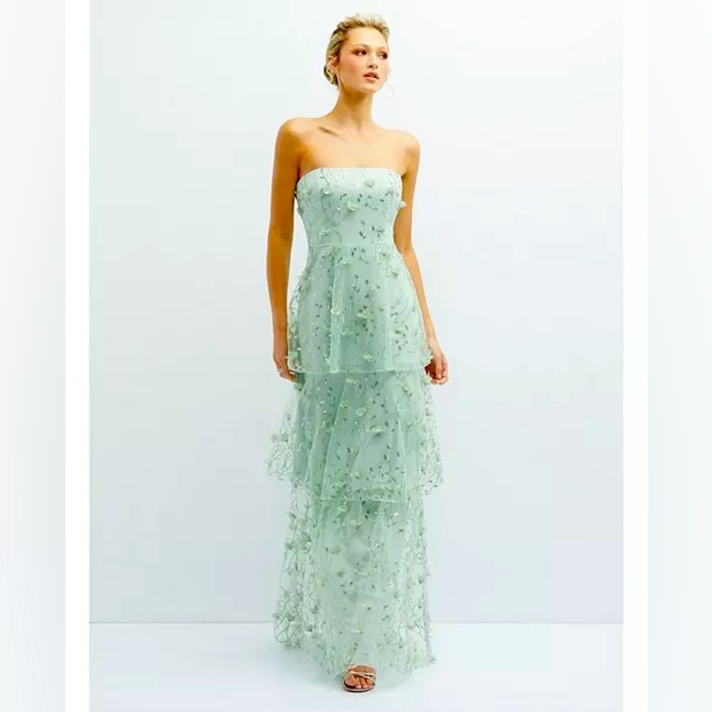 Dessy Collection Strapless 3D Floral Embroidered Dress  (Green) (Bridesmaid)